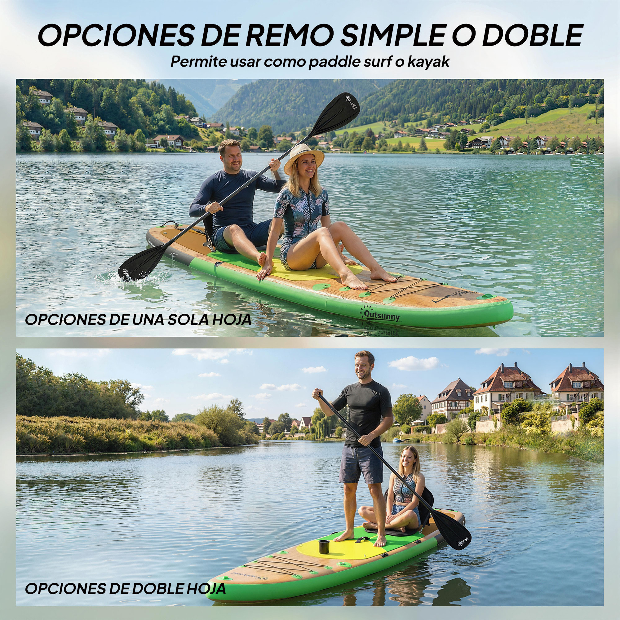 Tabla Paddle Surf Hinchable con Accesorios, 335 cm, Remo Convertible, Asiento, Aletas, Stand Up Paddle Board con Superficie Antideslizante, Bomba, Mochila y Funda, Carga 180 kg, para Adultos