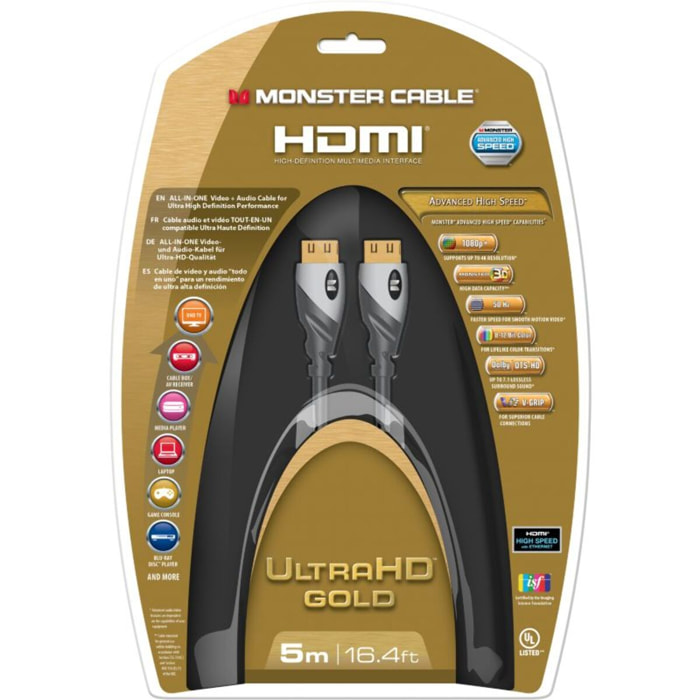 Câble HDMI MONSTERCABLE 2.0/18Gbps 5M Noir