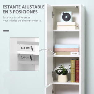 kleankin Armario para Baño Alto Mueble Columna de Baño con Espejo 2 Puertas y Estantes Interiores Ajustables Multiusos para Cocina Salón 32x28x162 cm Blanco