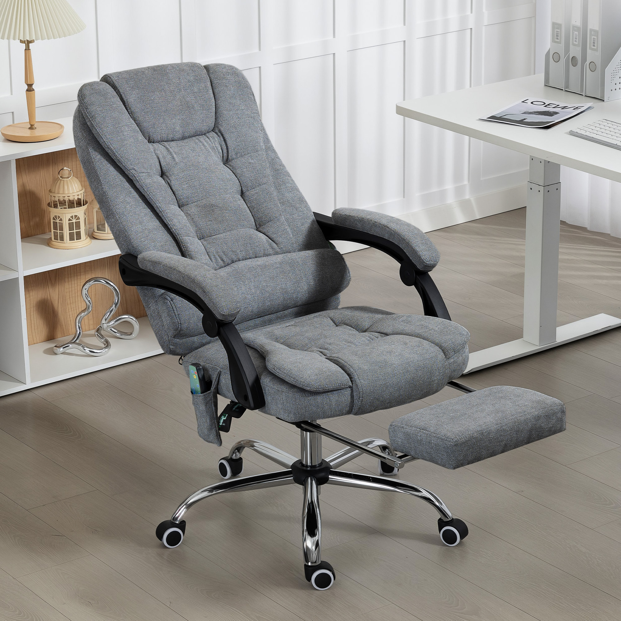 Fauteuil de bureau direction massant chauffant hauteur réglable dossier inclinable tissu gris foncé
