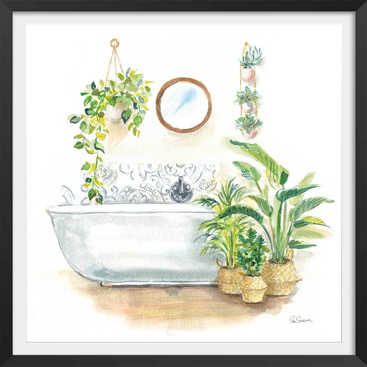 Affiche Baignoire tropicale Affiche + cadre en bois - Noir