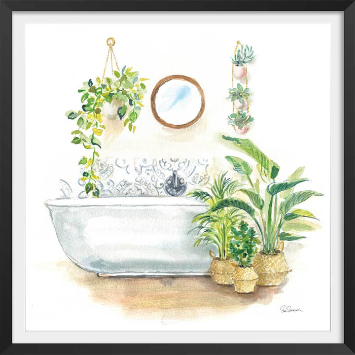 Affiche Baignoire tropicale Affiche + cadre en bois - Noir