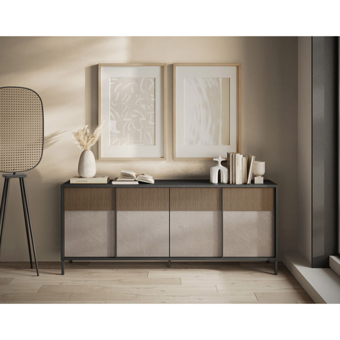 Jules - buffet bas - 4 portes - 206 cm - Gris / Bois