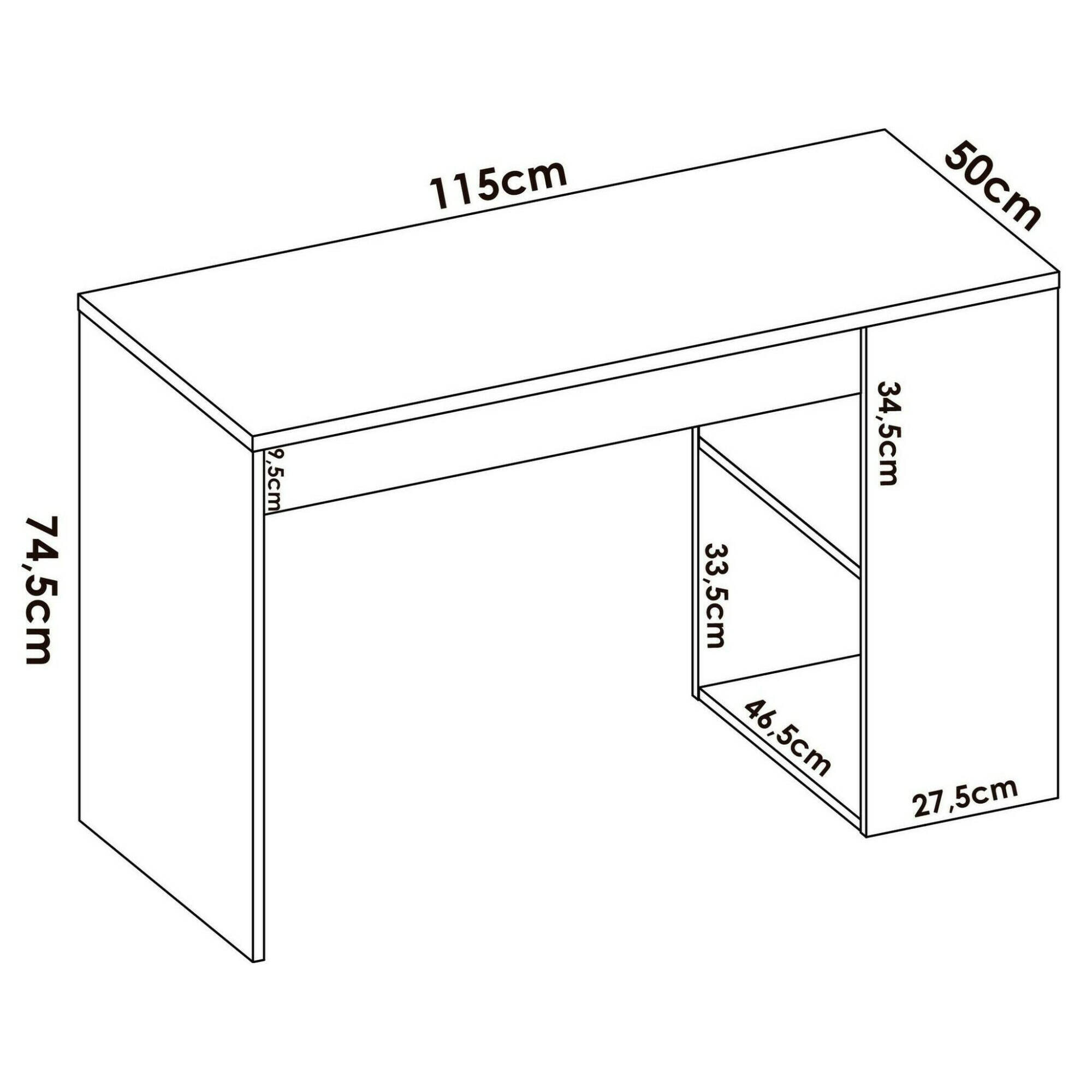 Scrivania Grigna, Scrittoio multiuso da ufficio o cameretta, Tavolo da studio lineare con scaffali, 115x50h74 cm, Rovere e Bianco