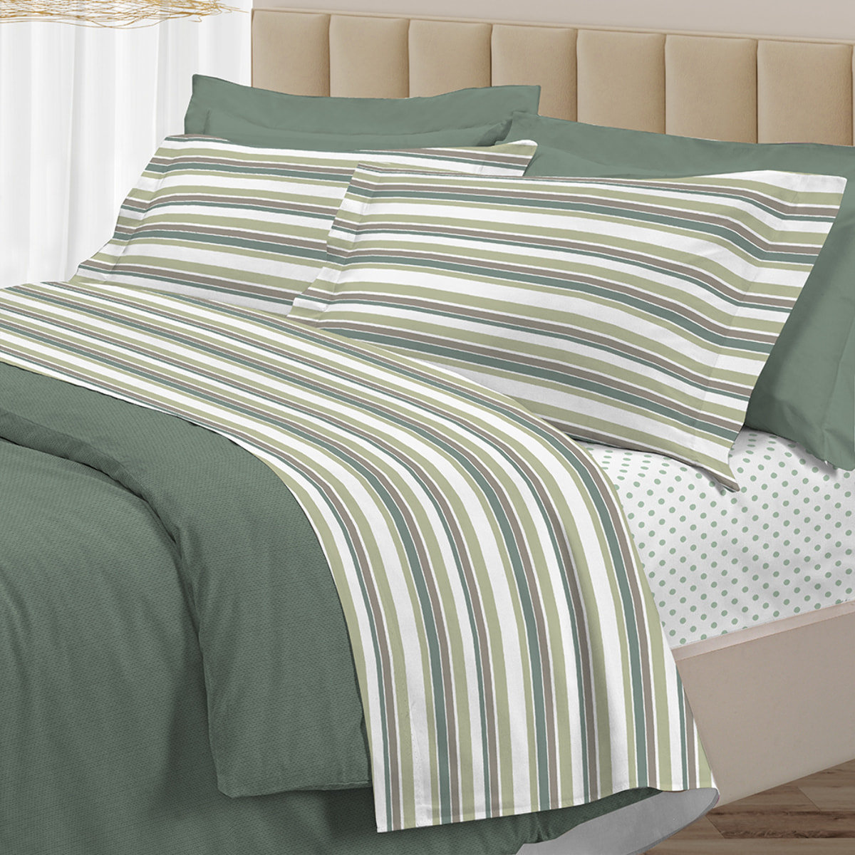 Completo letto riga dots verde