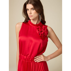 Oltre - Vestido largo con broche en forma de flor - Rojo