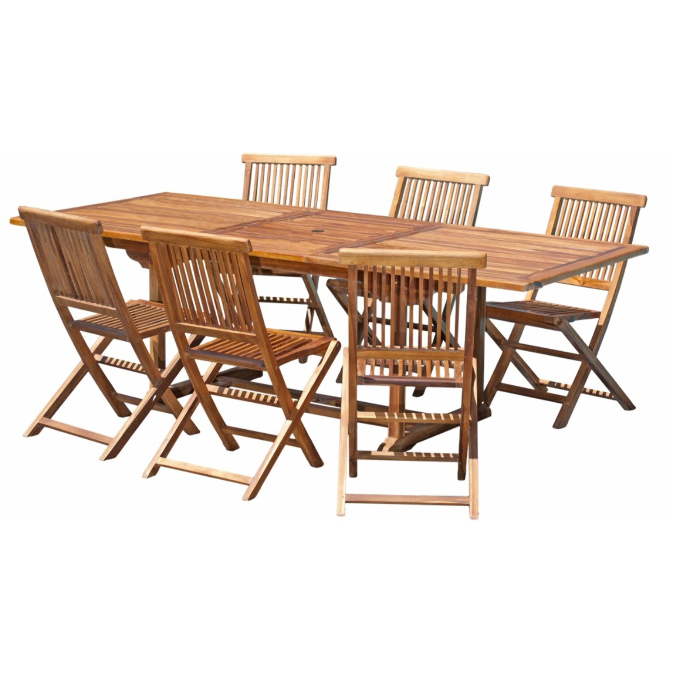 MAEVA - SALON DE JARDIN EN BOIS TECK HUILE 8/10 pers : 1 Table rectangulaire extensible 180*240/100 cm et 6 chaises