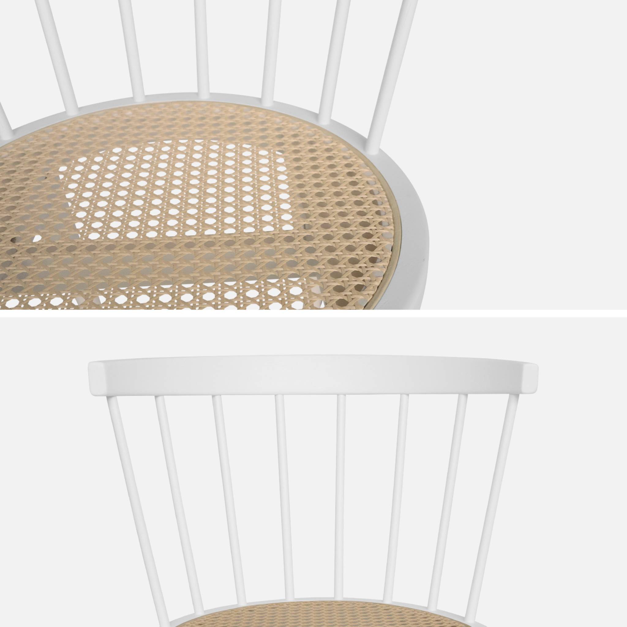 Lot de 4 chaises blanches en bois et cannage. Nora. L 53 x P 53.5 x H 76cm