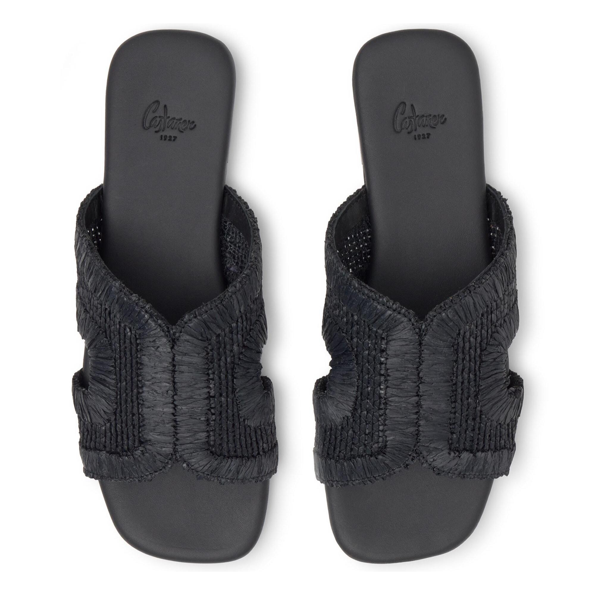 Sandalia plana Phillipa en rafia natural bordada con suela de cuerolite