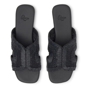 Sandalia plana Phillipa en rafia natural bordada con suela de cuerolite