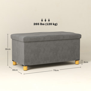 Puff Almacenaje, Banco Almacenaje Plegable, Capacidad de 67 L, 76x38x38 cm, Tapizado en Terciopelo, Baúl de Almacenamiento Dormitorio, Carga 120 kg, para Sala de Estar, Entrada, Gris
