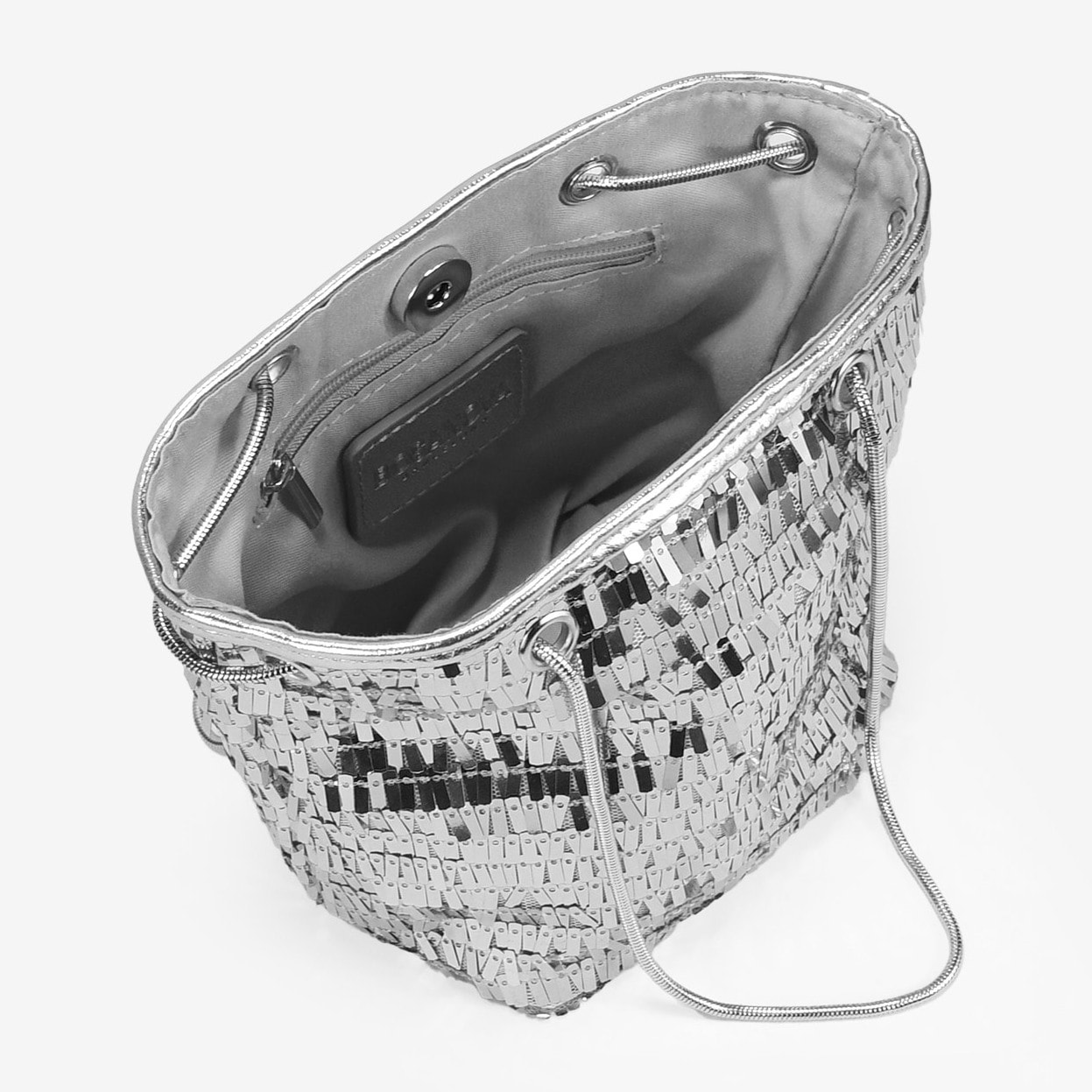 Bolso de fiesta plateado con lentejuelas