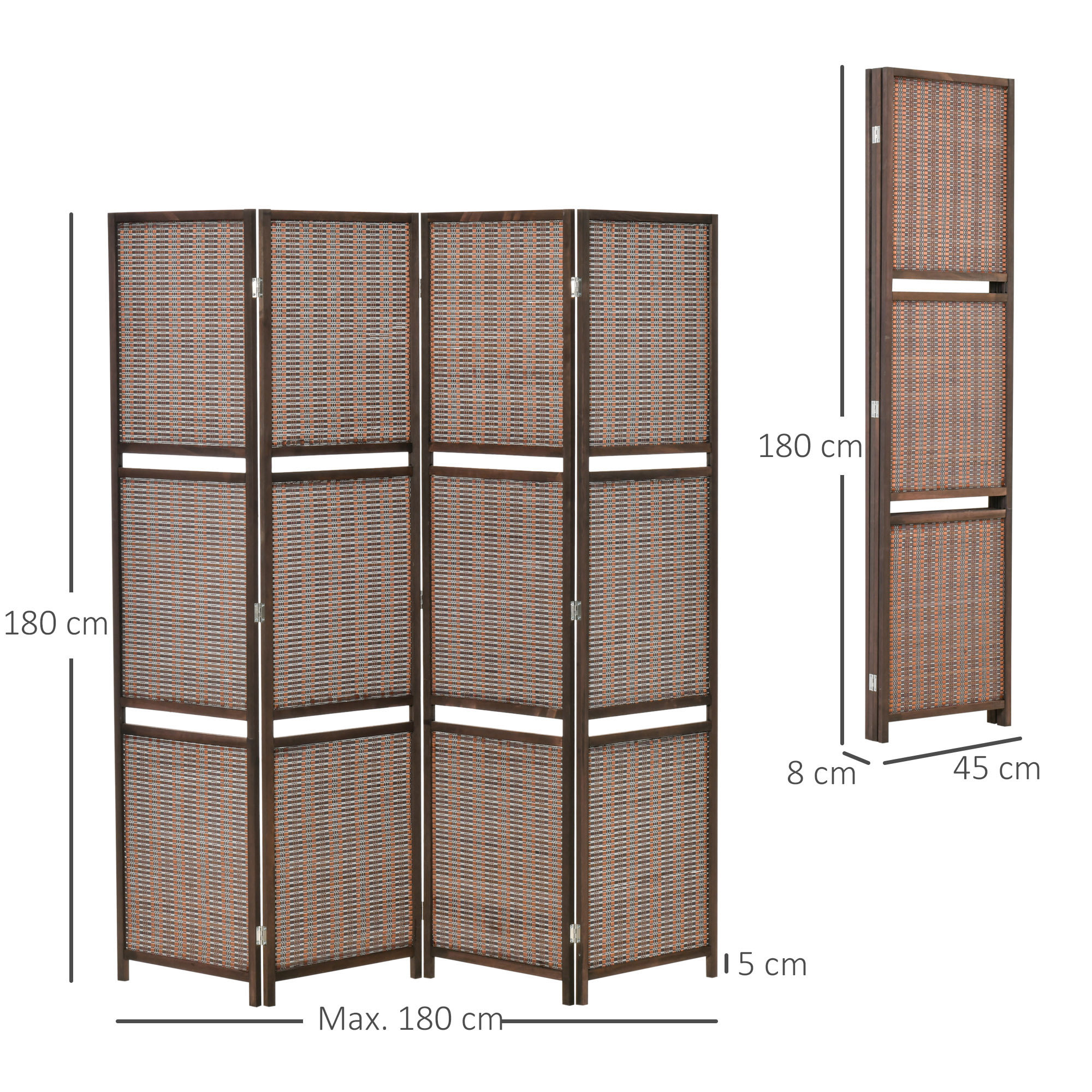 Biombo de 4 Piezas de Bambú Separador de Ambientes Plegable con 2 Estantes Extraíbles Divisor de Habitaciones Dormitorio 180x180 cm Marrón