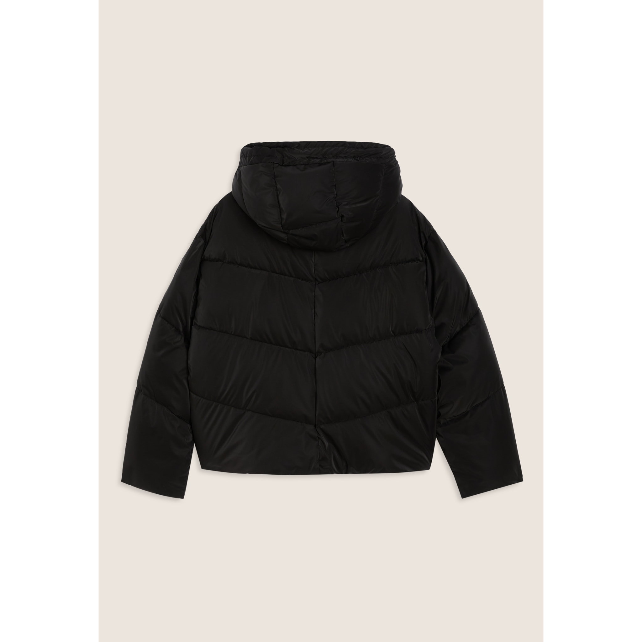 Piumino cropped donna con collo alto e coulisse regolabile