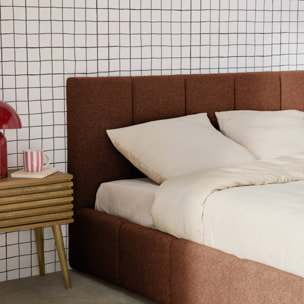 Lit coffre double avec sommier à lattes et tête de lit terracotta 160 x 200 cm bouclette texturée - Lex