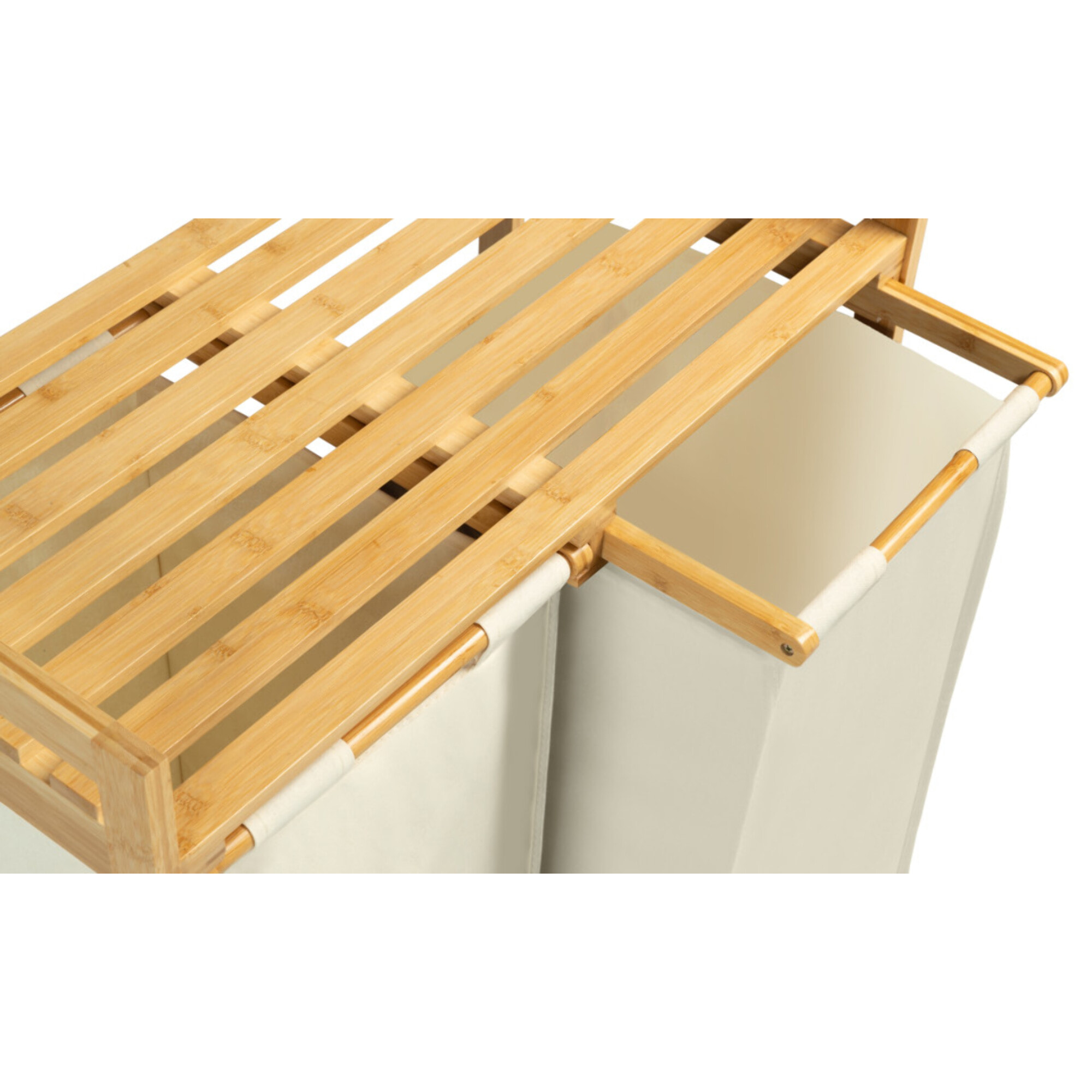 Panier à linge Maya 2 compartiments en bambou beige