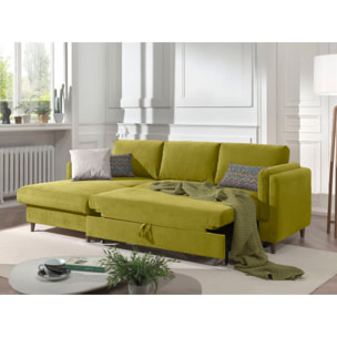 Brooke - canapé d'angle gauche - convertible avec coffre - 4 places - en velours - Vert Olive