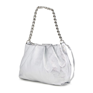 Borse Donna colore Argentato-in pelle Made in Italy 24x32x11cm