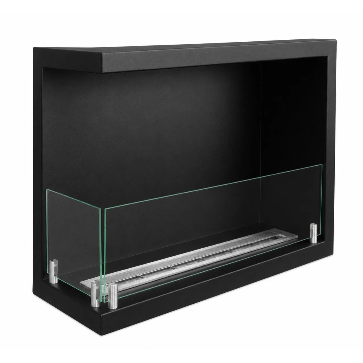 Sutri 60 - Camino a Bioetanolo da Incasso Angolare Sinistro 60x45x22,4 cm con Bruciatore 1,5lt in Acciaio