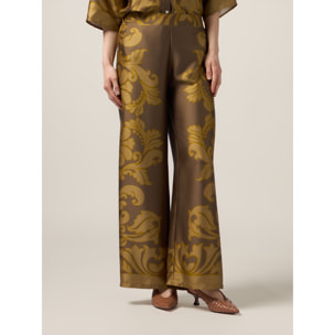 Oltre - Pantaloni palazzo in raso fantasia - Marrone