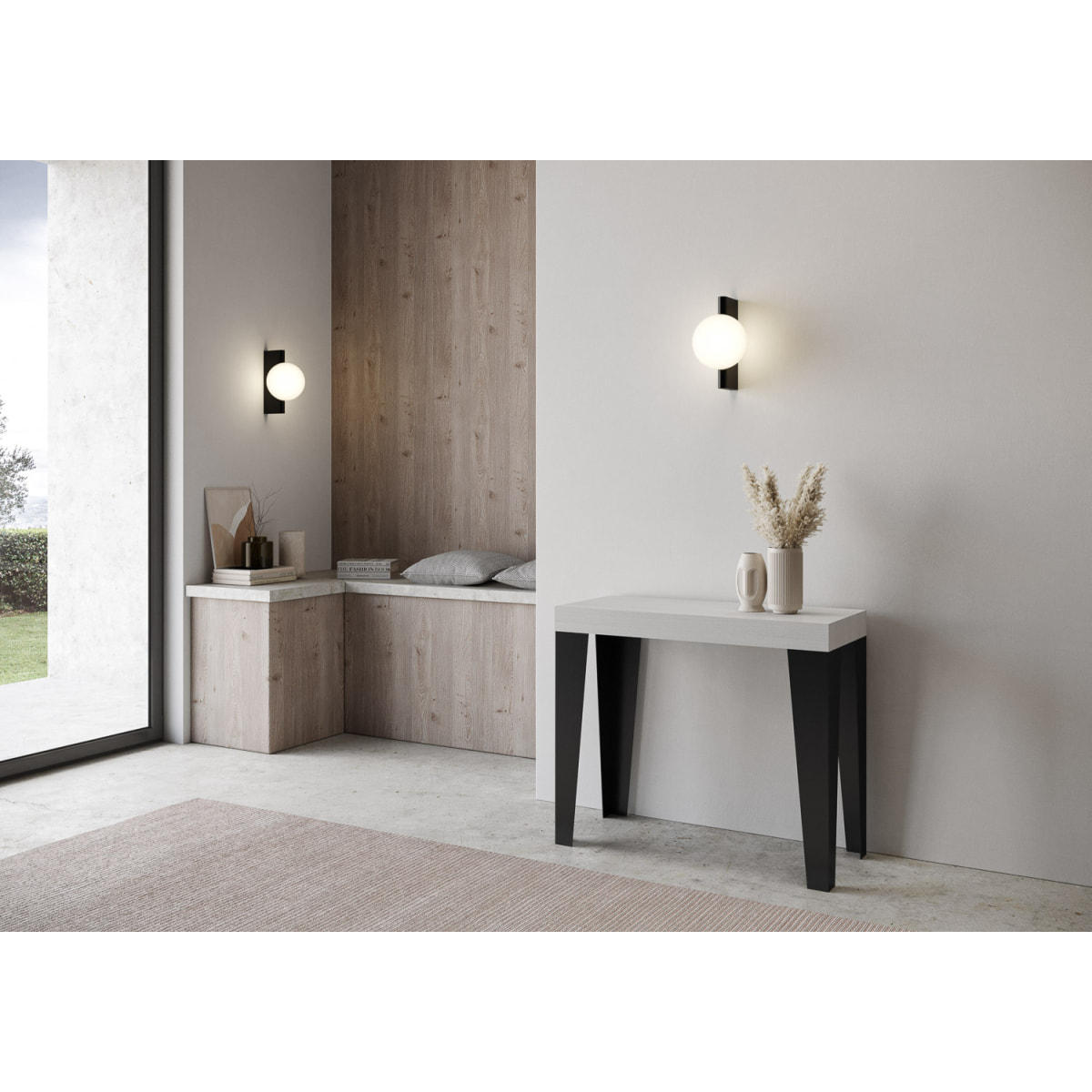 Console Flame Small cm.90x40 (extensible à 196) Frêne Blanc cadre Anthracite