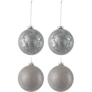 J-Line boule de Noël Paillettes - verre - gris/argent - boîte de 4