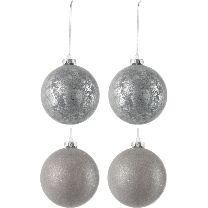 J-Line boule de Noël Paillettes - verre - gris/argent - boîte de 4