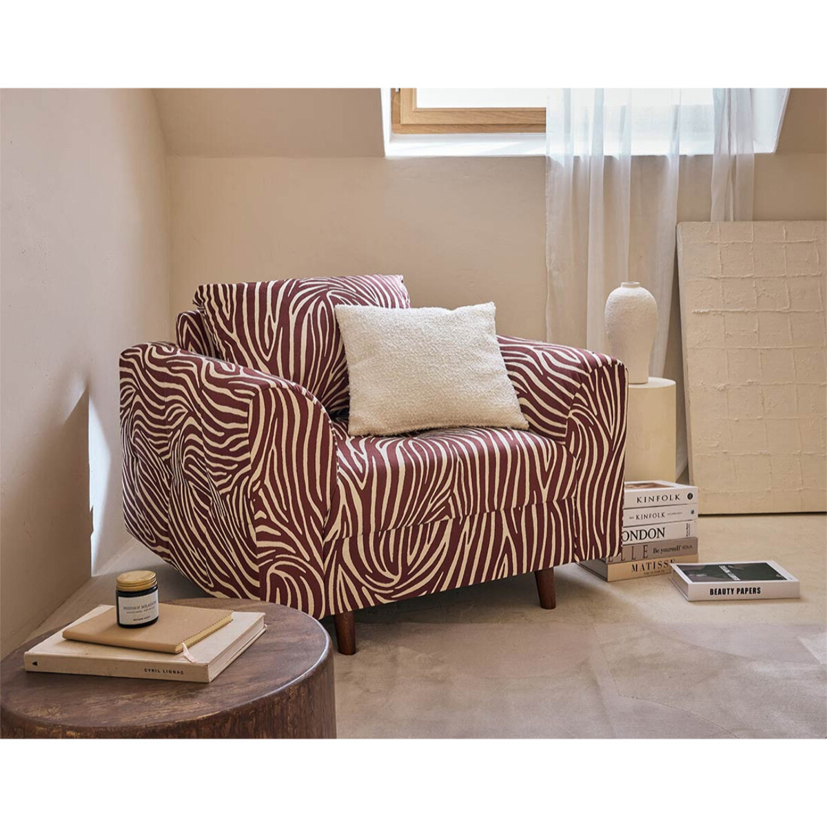 Rune - fauteuil zèbre en velours - Marron / Blanc