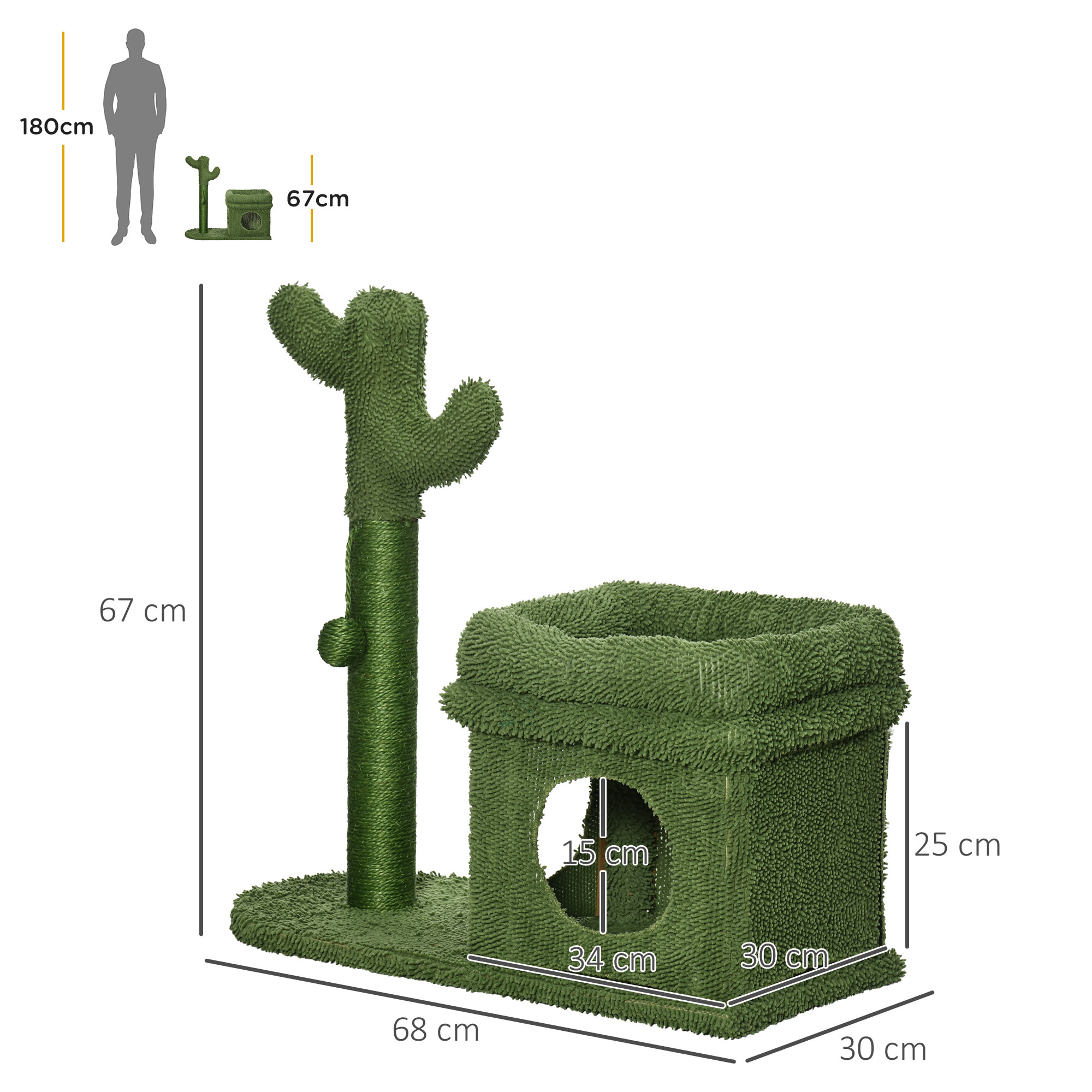 Árbol Rascador de Cactus para Gatos Altura 67 cm con Cama Caseta Poste Bola