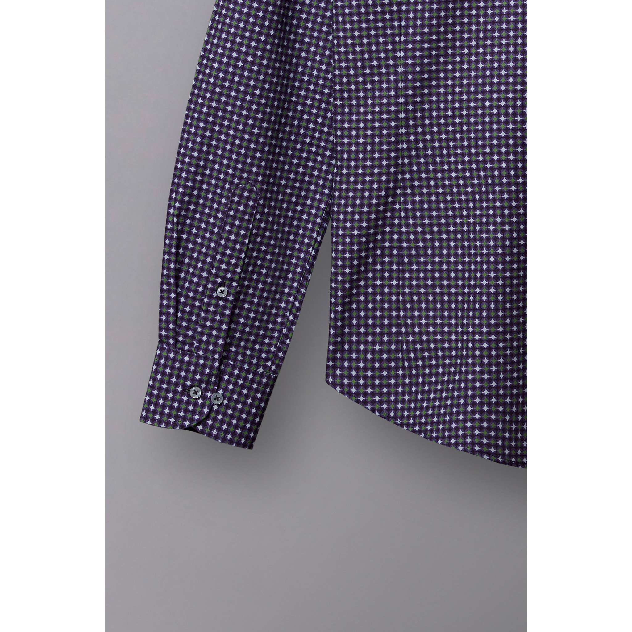 camicia uomo 1 bottone button down slim Popeline Stampato Viola/Bianco