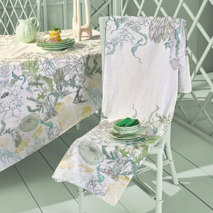Chemin de table lin & coton lavé 150 g/m² imprimé blanc bleu vert Balade marine verde