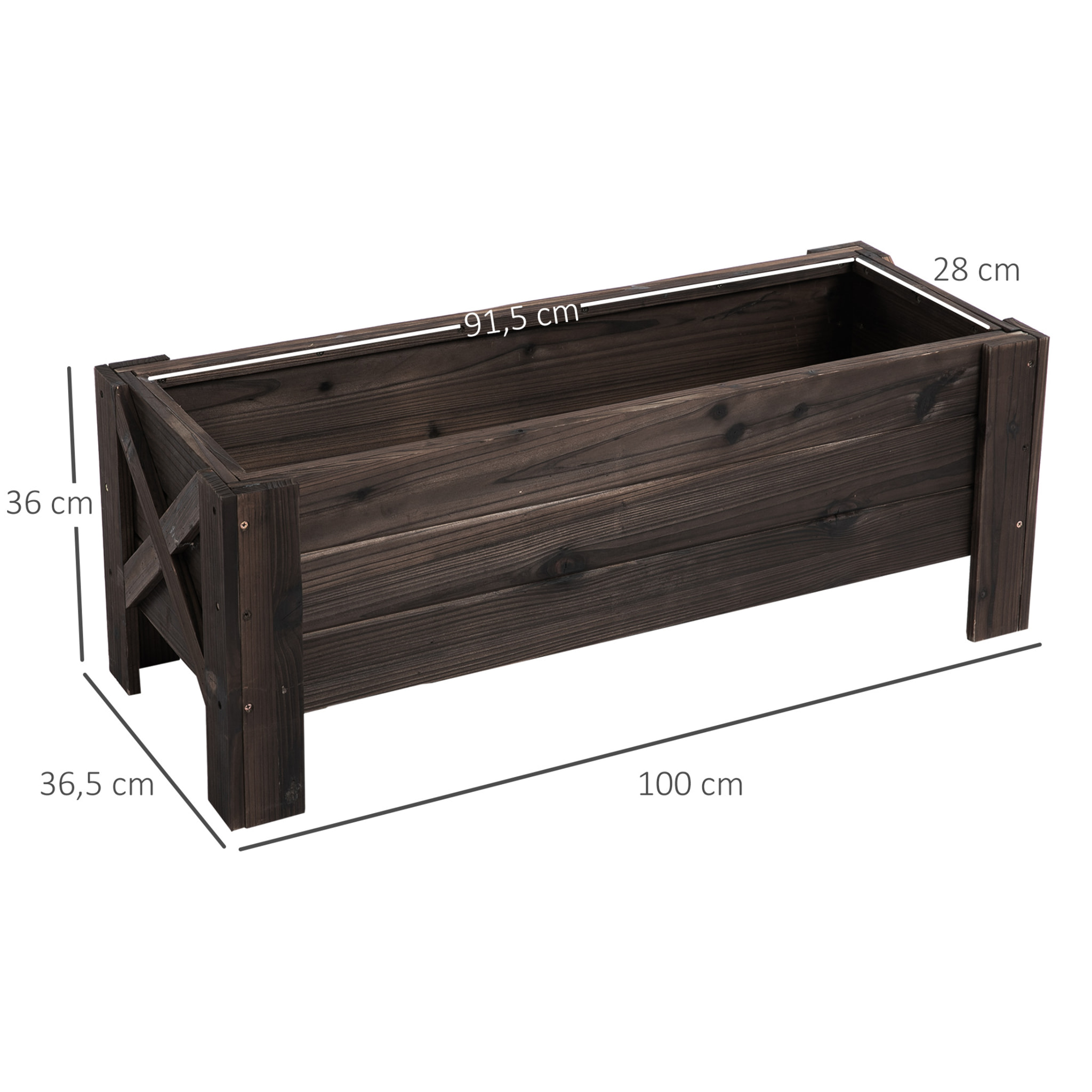 Jardinière sur pieds bac à fleurs dim. 100L x 36l x 36H cm inserts d'irrigation inclus bois massif sapin traité