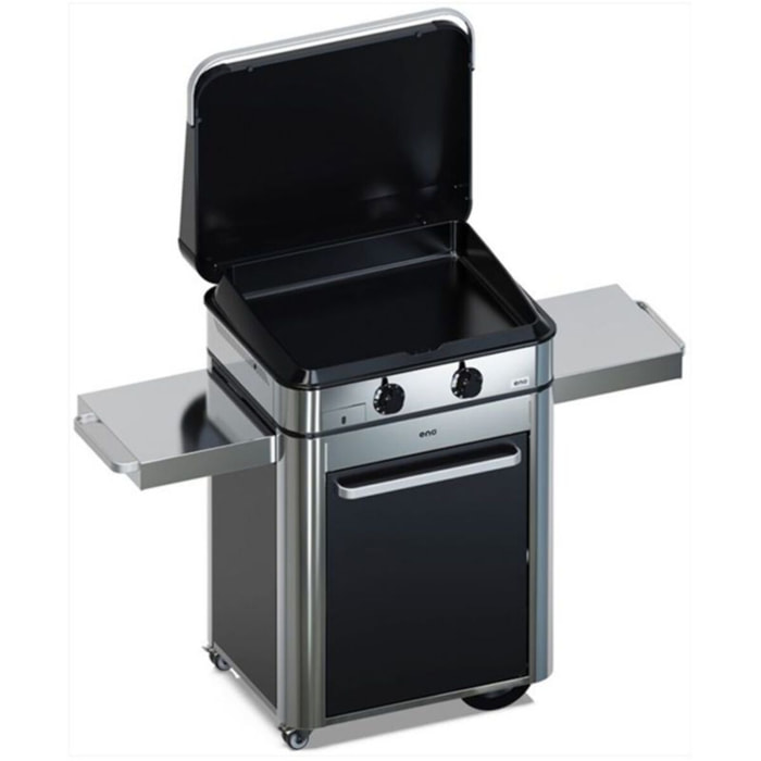 Plancha gaz ENO Combo Enosign 65 Inox et Noir sur chariot, 56x40 cm