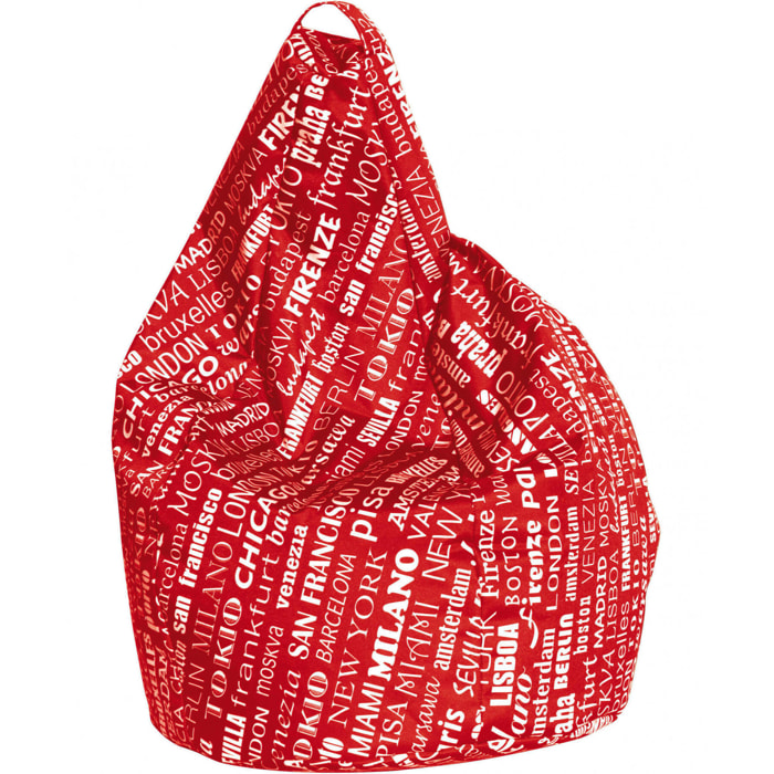 Pouf Marisa, Poltrona multiuso, Poltroncina sacco, Pouf poggiapiedi, Made in Italy, 80x80 h120 cm, Rosso e Bianco