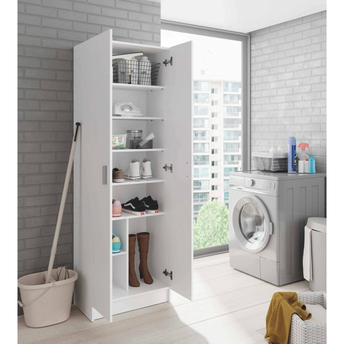 Armadio multiuso Portsmouth, Mobile ausiliario a 2 ante, Guardaroba portascarpe moderno, Scarpiera verticale, cm 59x37h180, Bianco