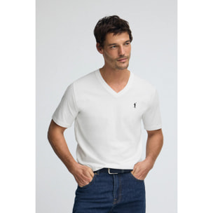 Camiseta blanca con cuello pico y bordado Rigby Go