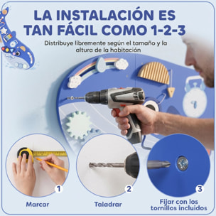 Tablero Sensorial Montessori, Tema Ballena, Busy Board, Panel Sensorial Montessori 13 en 1 de Pared, Juguetes de Aprendizaje para Niños y Niñas +2 Años, Azul