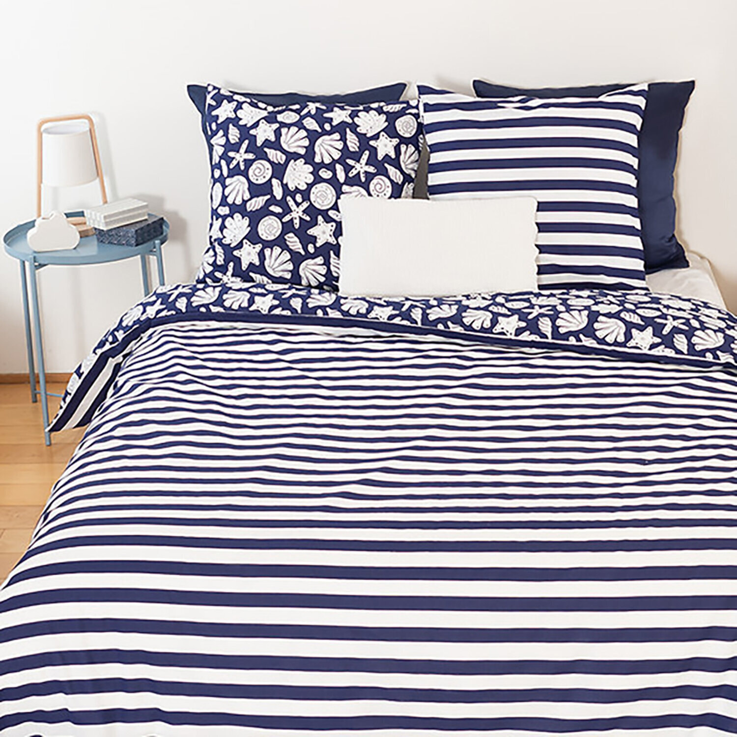 Parure housse de couette imprimé 100% coton - capri - bleu marine
