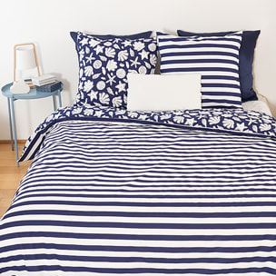 Parure housse de couette imprimé 100% coton - capri - bleu marine