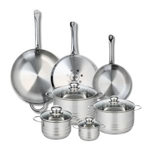 Ensemble de 3 Poêles de cuisson 24, 28 et 32 cm et 4 faitouts 12, 16, 20 et 24 cm Elo Profi Brillant