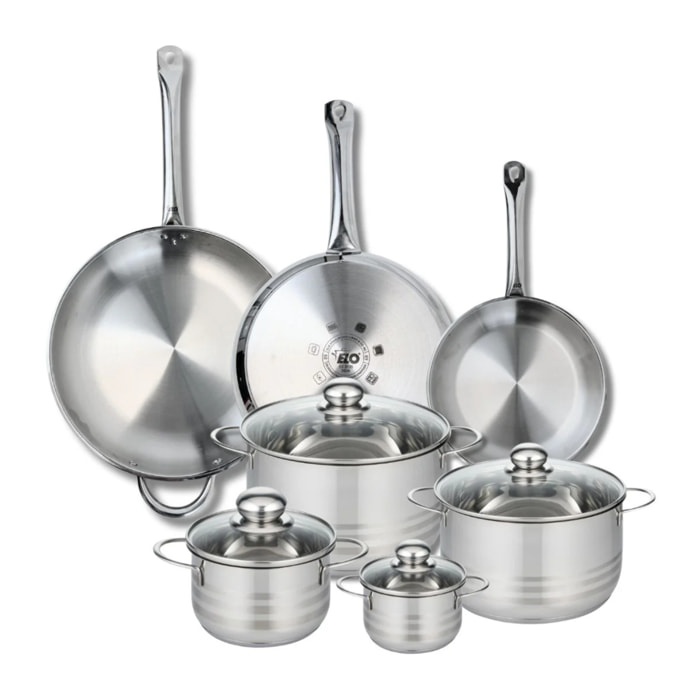 Ensemble de 3 Poêles de cuisson 24, 28 et 32 cm et 4 faitouts 12, 16, 20 et 24 cm Elo Profi Brillant