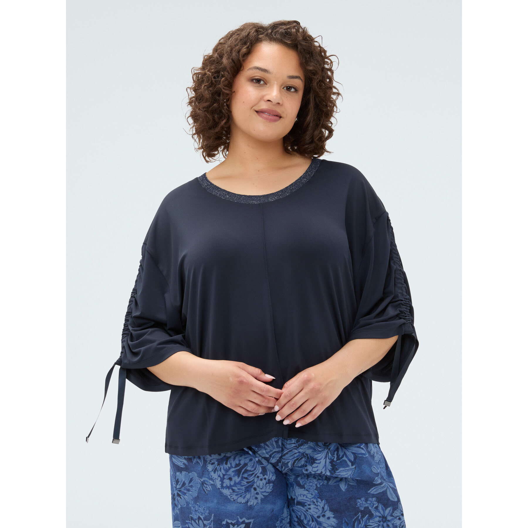 Fiorella Rubino - T-shirt in jersey con coulisse - Blu