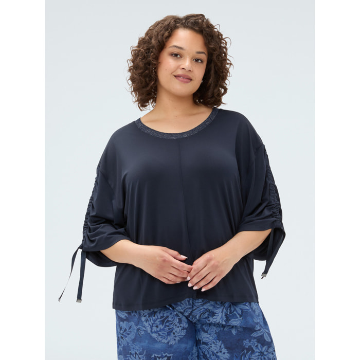 Fiorella Rubino - T-shirt in jersey con coulisse - Blu