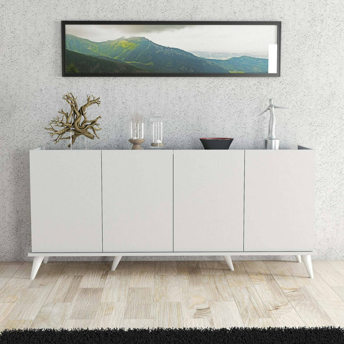 Credenza Paine, Buffet da soggiorno, Madia da salotto, Dispensa da cucina, 180x45 h81 cm, Bianco