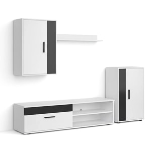 Mueble de salón modular Lunet en blanco artik negro 190 cm Blanco Artik (Blanco Mate) - Negro