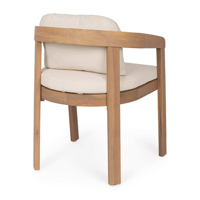Set di 2 sedie GIRONA in legno di acacia e tessuto beige, con braccioli