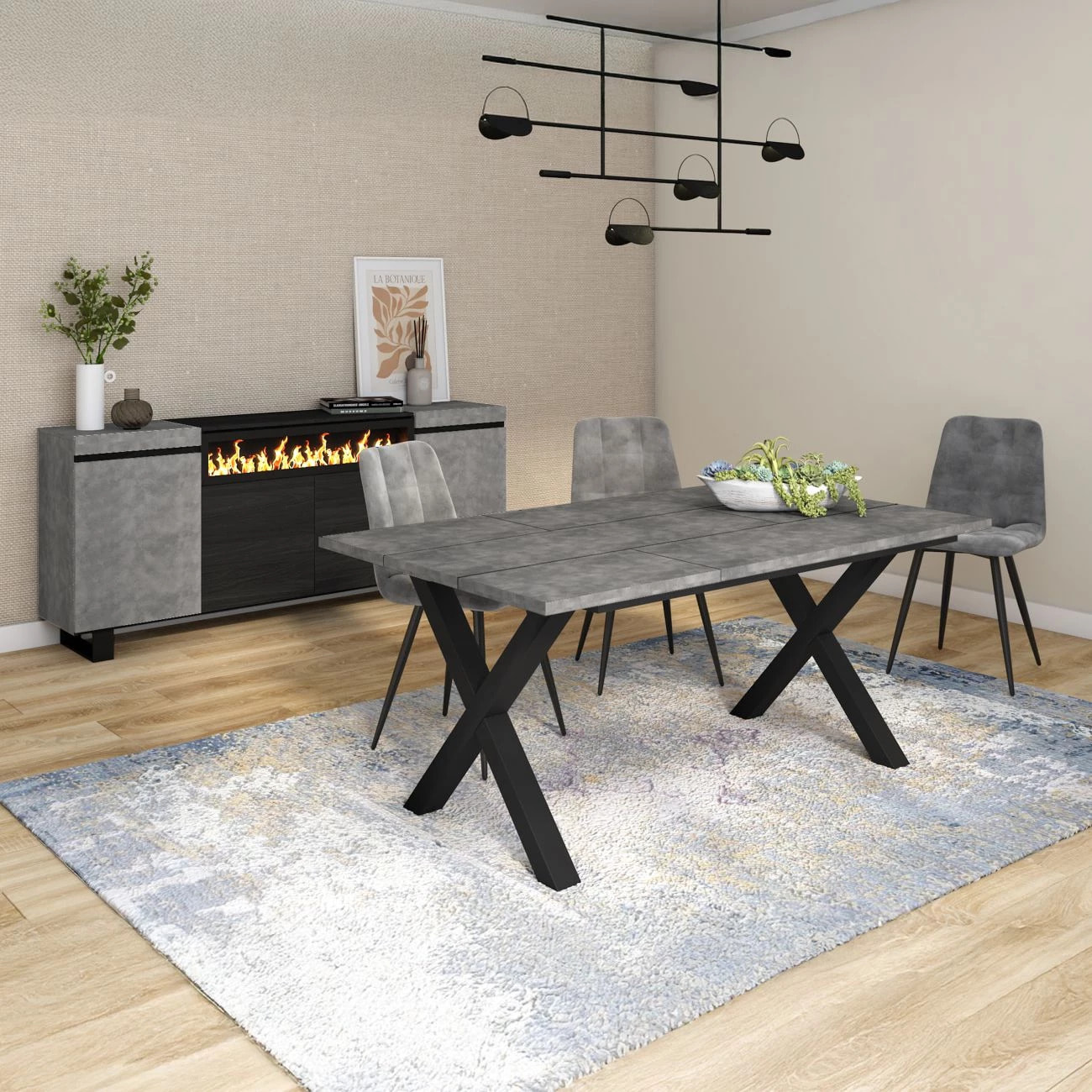 Mesa de comedor Oana 170 Cemento Negro