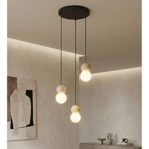 Lampada a sospensione LOOP in acciaio nero e legno