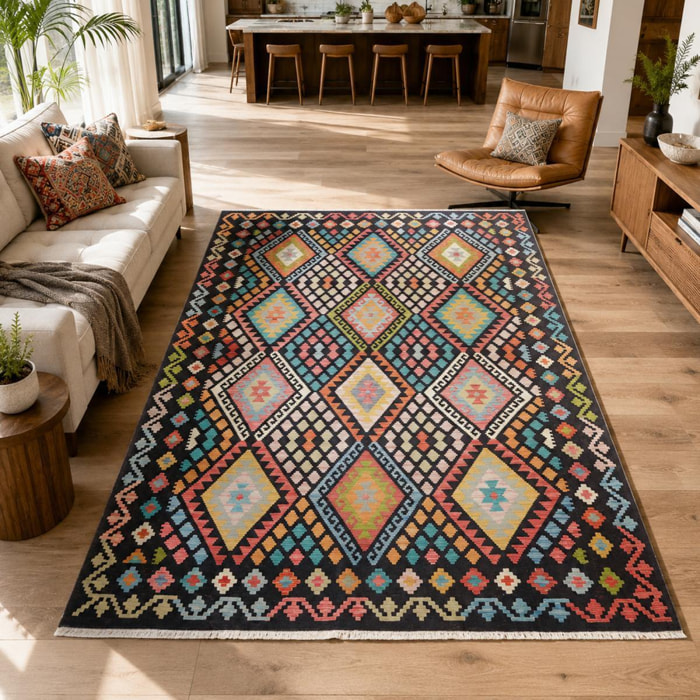 Tapis kilim au motif ethnique, tissé plat artisanal, UTUNOPI