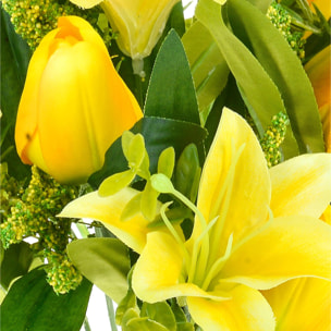 Bouquet Di Tulipani E Gigli. Altezza 37 Cm - Pezzi 6 - 18X37X5cm - Colore: Giallo - Bianchi Dino - Fiori Artificiali